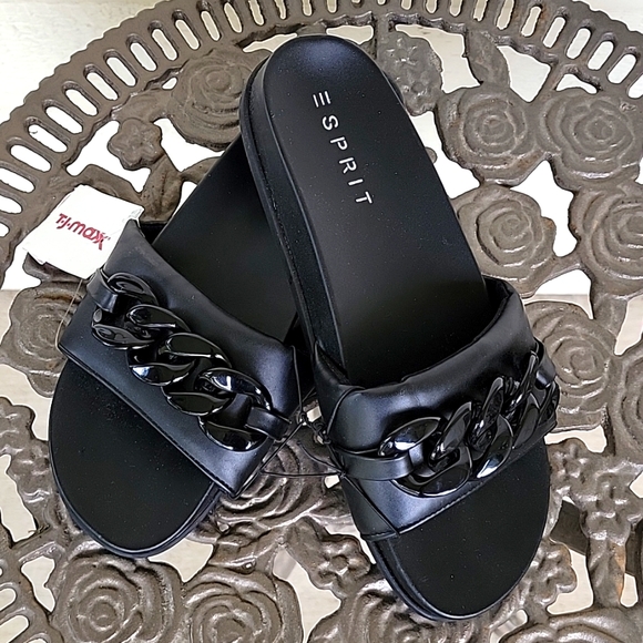 NWT Esprit Della Faux leather slide size 8,5M black. - Picture 1 of 13